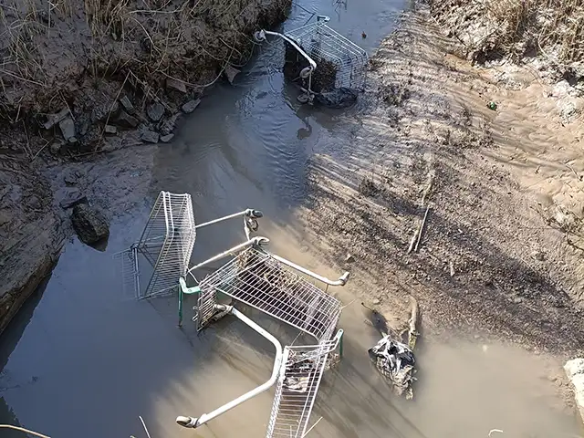 Dumped trolleys in Lliswerry, March 2025