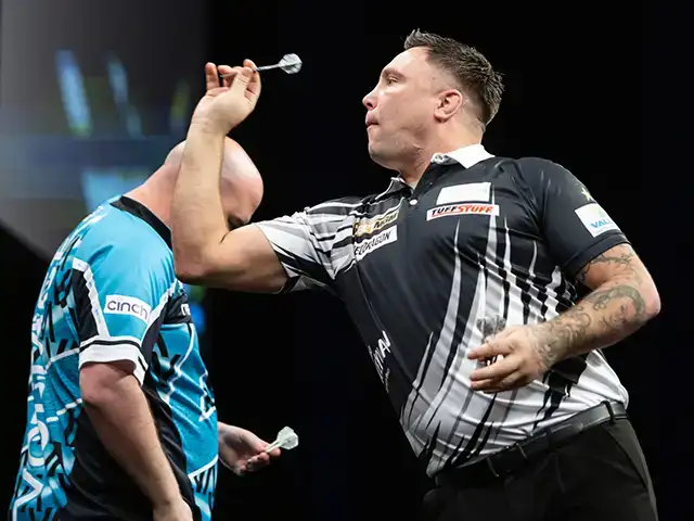 Gerwyn Price during his defeat to Rob Cross in Newcastle