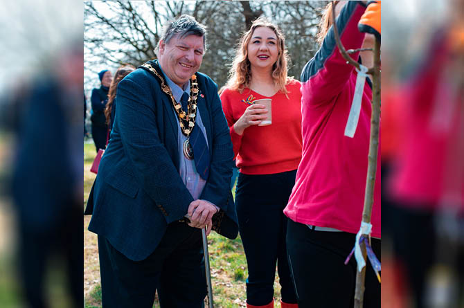 Caerphilly County Borough mayor Julian Simmonds and Yuliia Bond