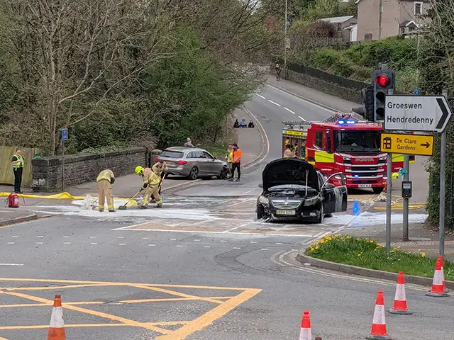A car caught fire on St Cenydd Road, Caerphilly