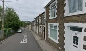 7 Erasmus Terrace (first property on right), Maesycwmmer, pictured in June 2021