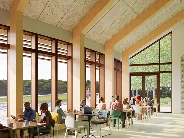 Artist impression of the proposed new visitor centre at Fourteen Locks Canal Centre, Rogerstone, Newport