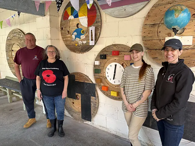From left: Volunteers Gareth Sharp, Gillian Collins, Beth Williams, and Paula Massey at Coed y Brain's new-look outdoor classroom