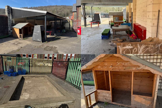 Coed y Brain's infant playground before the volunteers began working on it over Easter