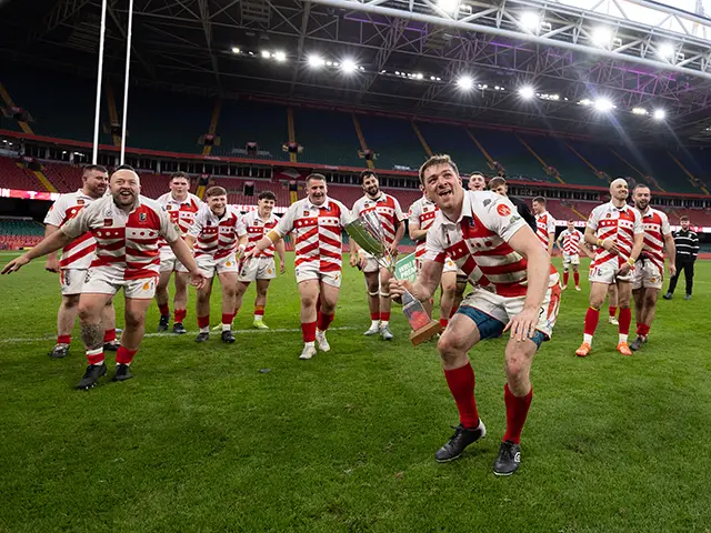 Pontypridd celebrating their WRU Premiership Cup win