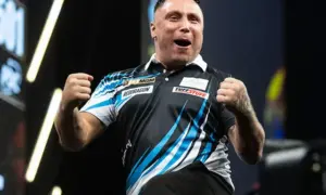 Gerwyn Price celebrating during his quarter-final clash with Luke Littler