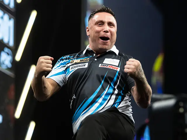 Gerwyn Price celebrating during his quarter-final clash with Luke Littler