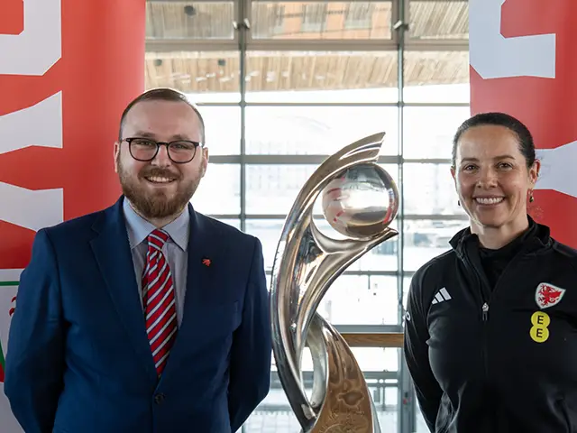 Jack Sargeant MS and Wales manager Rhian Wilkinson