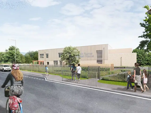 Artist impression of the proposed replacement Plasyfelin Primary School, Caerphilly