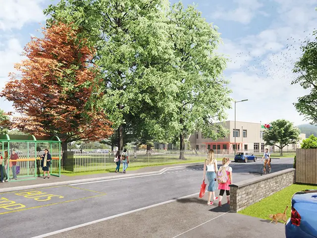 Artist impression of the proposed replacement Plasyfelin Primary School, Caerphilly