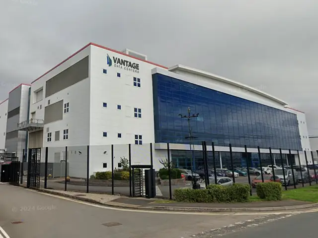 A Vantage Data Centers building in Newport, pictured in July 2023