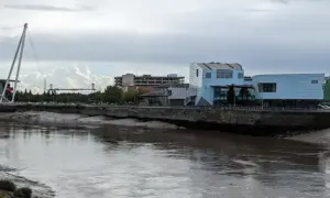 The River Usk in Newport, with the Riverfront Theatre on the right