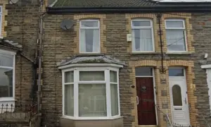 50 McDonnell Road, Bargoed, pictured (centre) in October 2022
