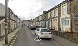 Cross Street, Bargoed, pictured in October 2022. Number 17 is on the far right
