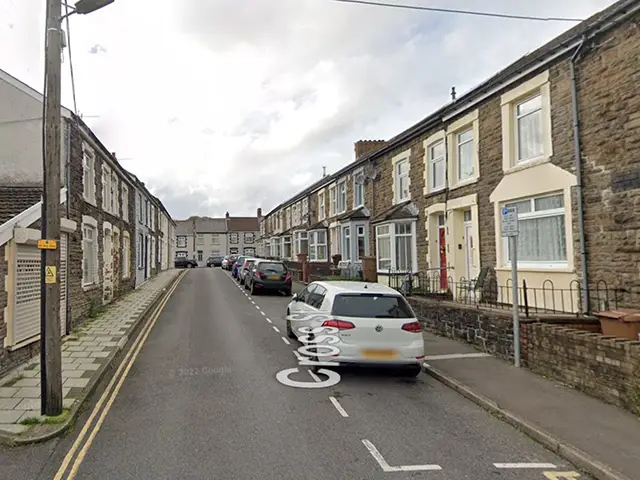Cross Street, Bargoed, pictured in October 2022. Number 17 is on the far right