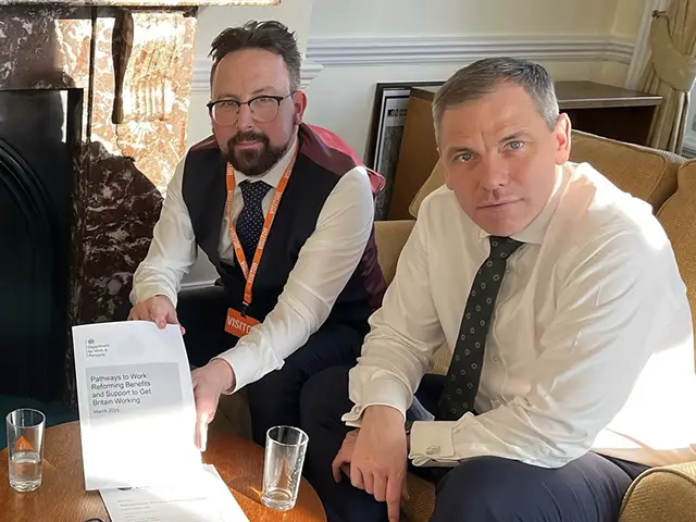 Hefin David MS, left, and Chris Evans MP