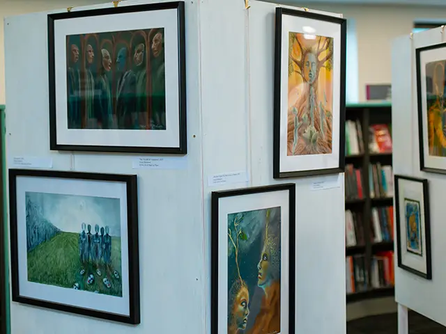 Artwork by Olesia Miftahova is on display at Caerphilly Library