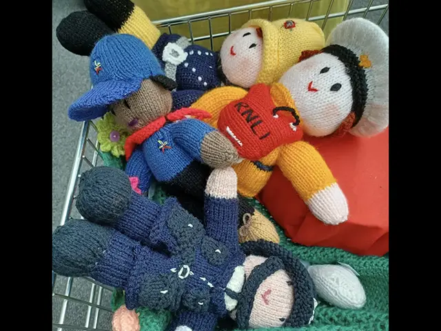 The remaining knitted dolls following the vandalism