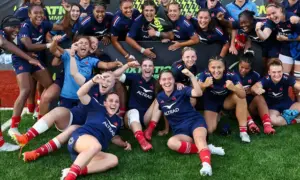 France celebrating their tournament victory in Ystrad Mynach