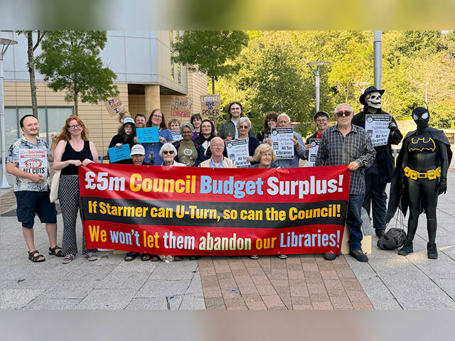 Caerphilly Trades Union protest against library closures