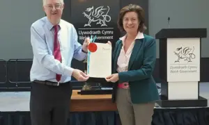 Mark Drakeford and Eluned Morgan at the Welsh language and Education Bill sealing ceremony