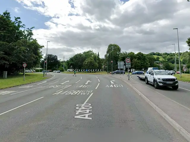 The A468 near Pwllypant Roundabout