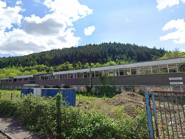 The disused unit in Newtown Industrial Estate, Crosskeys, pictured in May 2023
