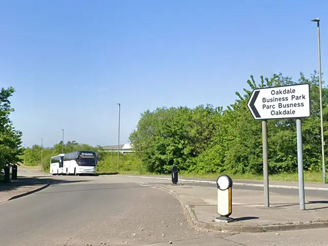 The entrance to Oakdale Business Park, pictured in May 2025