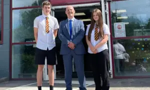 Risca Comprehensive School headteacher Martin Hulland, centre