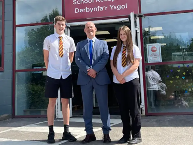 Risca Comprehensive School headteacher Martin Hulland, centre