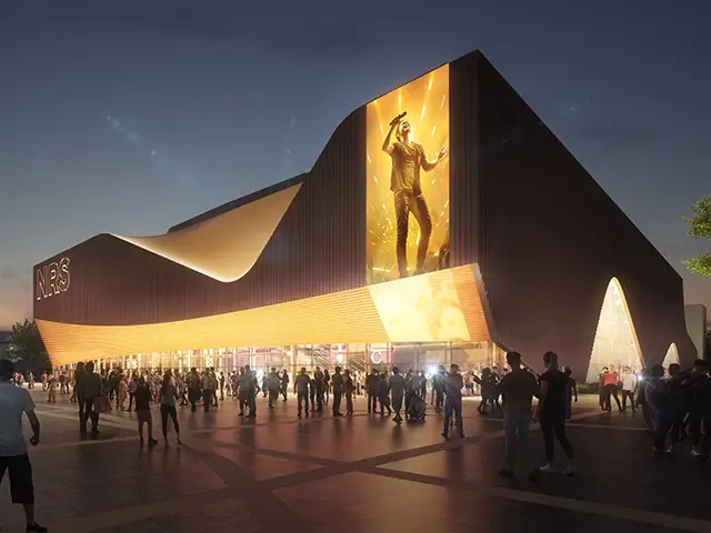 An artist's impression of what the new indoor arena planned for Butetown in Cardiff could look like