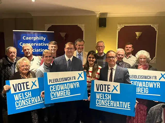 Gareth Potter with Welsh Conservative party members following his nomination