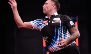 Gerwyn Price at the World Series of Darts Finals in Amsterdam