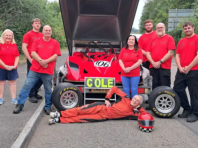 Graham Cole, centre, with members of his Richwest Engineering/GCCRacing team