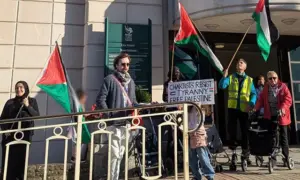 A pro-Palestine demonstration outside Newport City Council offices on September 23