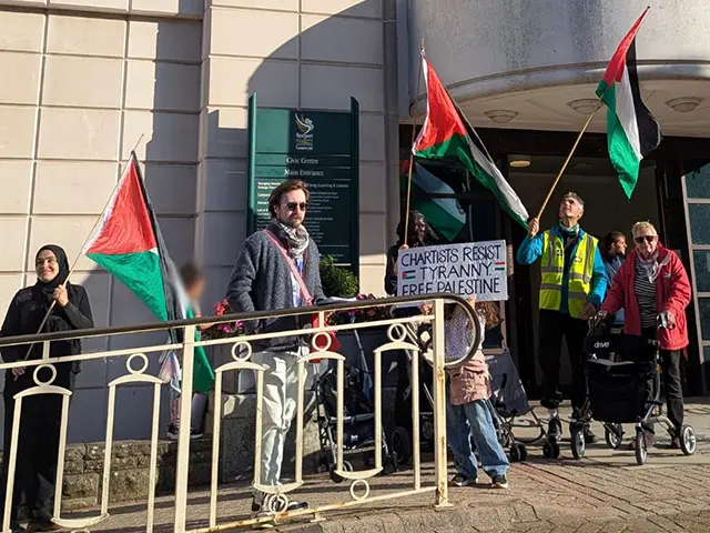 A pro-Palestine demonstration outside Newport City Council offices on September 23