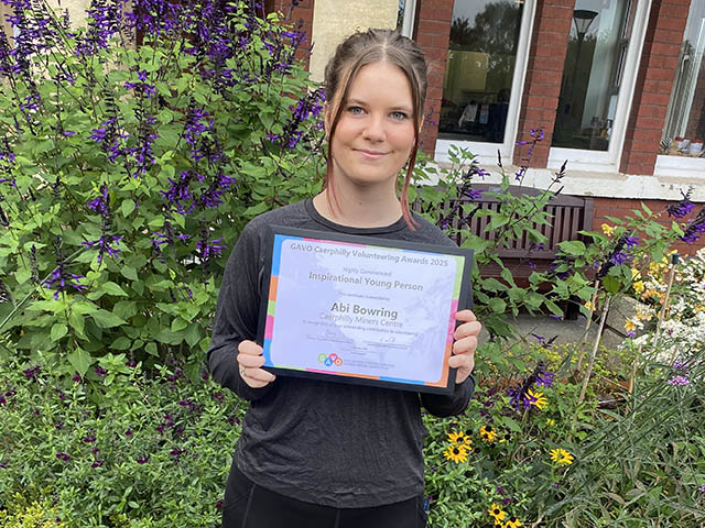 Abi Bowring, of Caerphilly Miners' Centre, with her Inspirational Young Person runner-up award