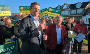 Plaid Cymru leader Rhun ap Iorwerth with Lindsay Whittle on the morning after the by-election victory