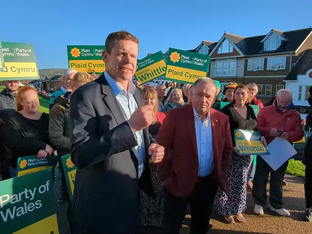 Plaid Cymru leader Rhun ap Iorwerth with Lindsay Whittle on the morning after the by-election victory
