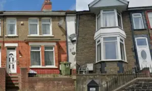 Street view of 26 Albany Road, Blackwood (left), and 187 Caerphilly Road, Senghenydd