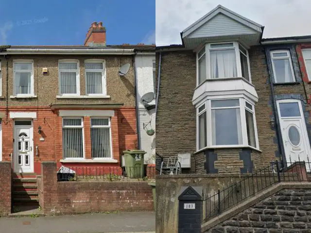 Street view of 26 Albany Road, Blackwood (left), and 187 Caerphilly Road, Senghenydd