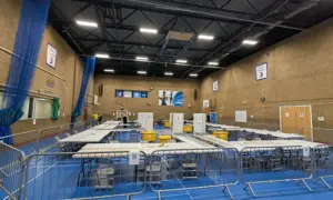 Caerphilly Leisure Centre ahead of the Senedd by-election vote count