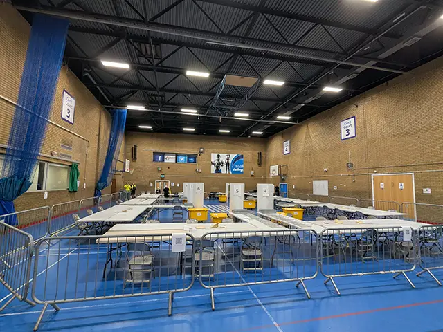 Caerphilly Leisure Centre ahead of the Senedd by-election vote count