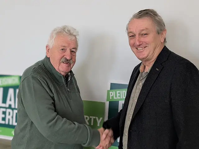 Green candidate Gareth Hughes, left, and Wales Green Party leader Anthony Slaughter