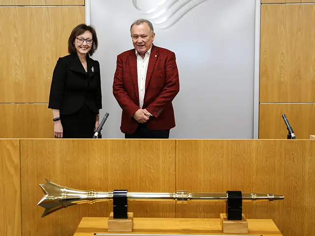 Lindsay Whittle with Senedd chief executive Manon Antoniazzi