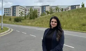South Wales East MS Natasha Asghar outside the Grange University Hospital