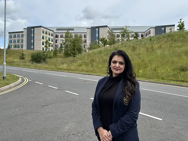South Wales East MS Natasha Asghar outside the Grange University Hospital