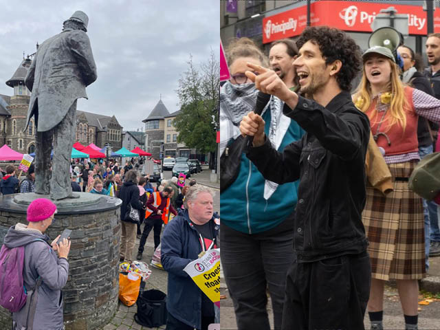 Protests were held in Caerphilly