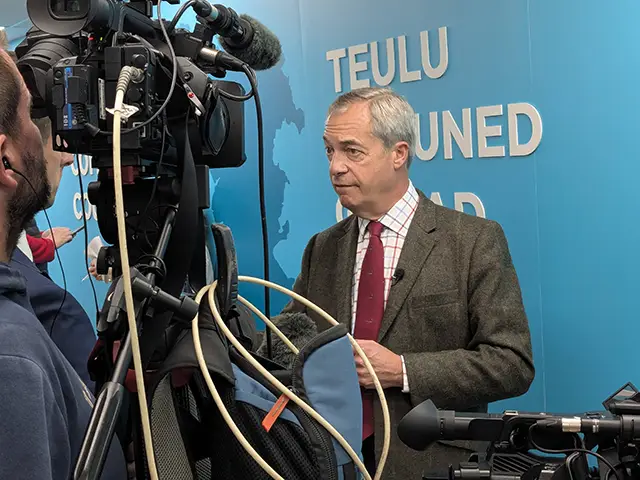 Reform UK leader Nigel Farage in Caerphilly