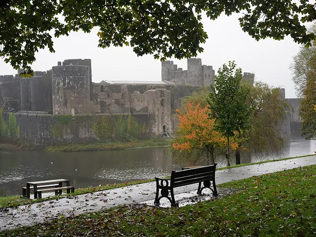 View of Caerphilly Castle from Dafydd Williams Park